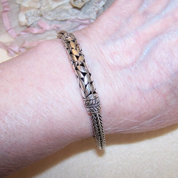 ATI ID Sterling Silver 5mm Wheat Chain Bracelet - 7" to 7.25" | Cut Leaf Front - Picture 3 of 12